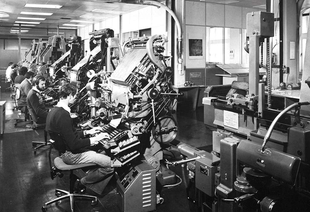 Maschinensetzer in der Druckerei
